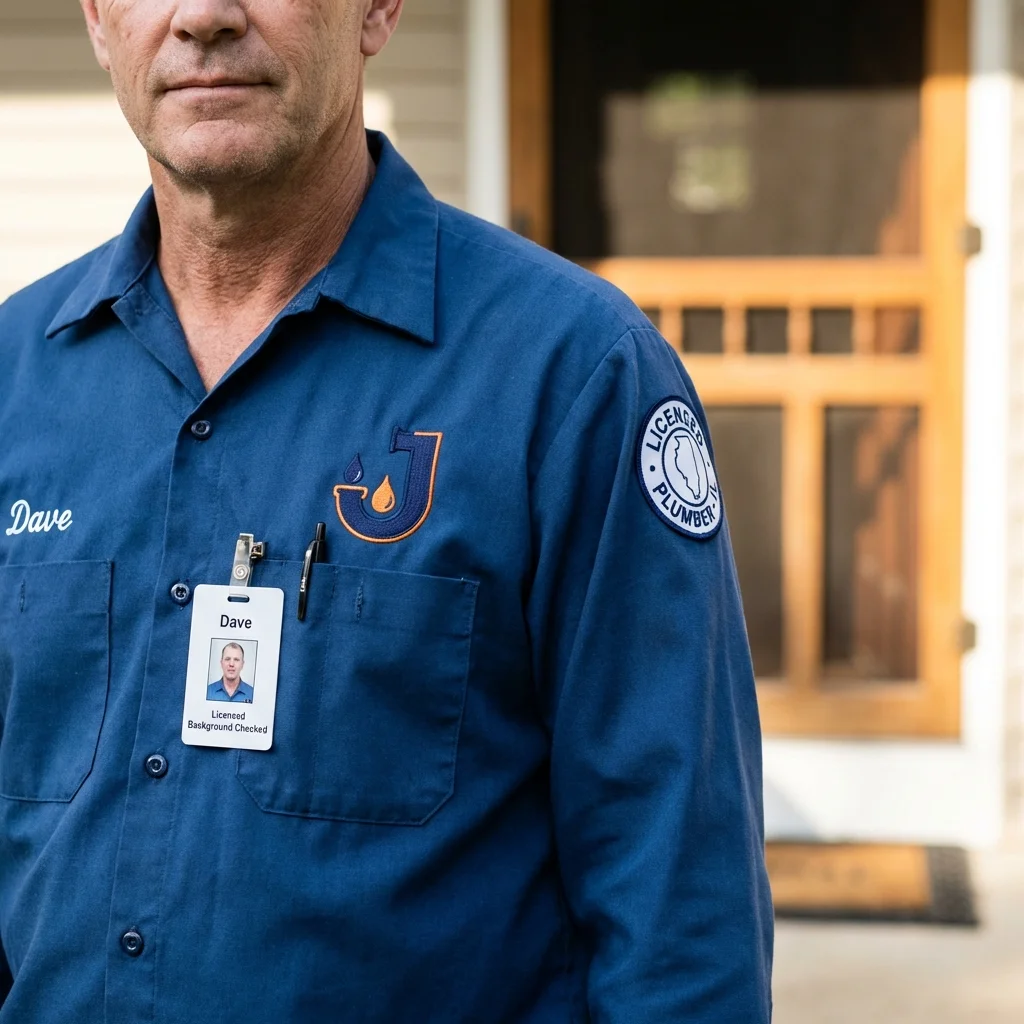 Licensed plumber showing ID badge in Mount Gilead, NC