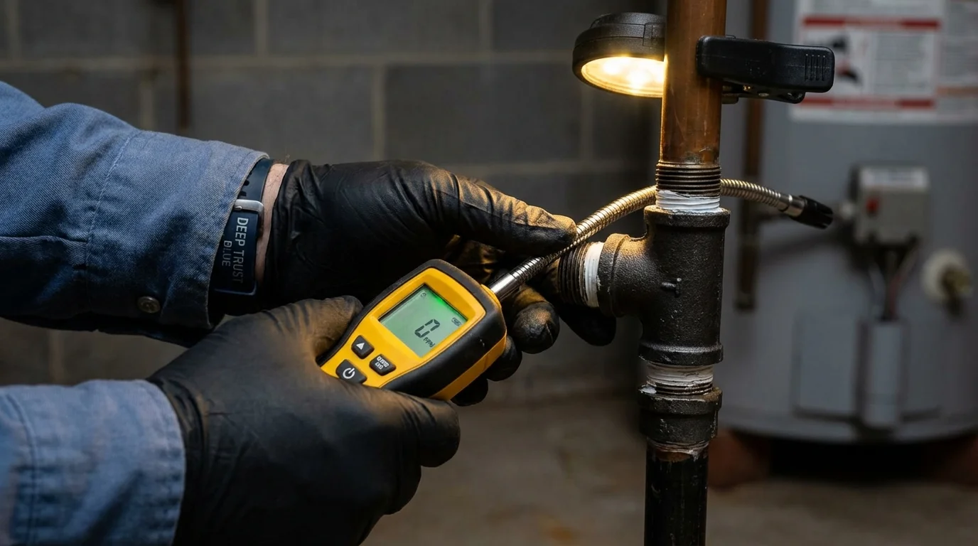 Gas leak detection with electronic sniffer by Johns Plumbing LLC in Mount Gilead