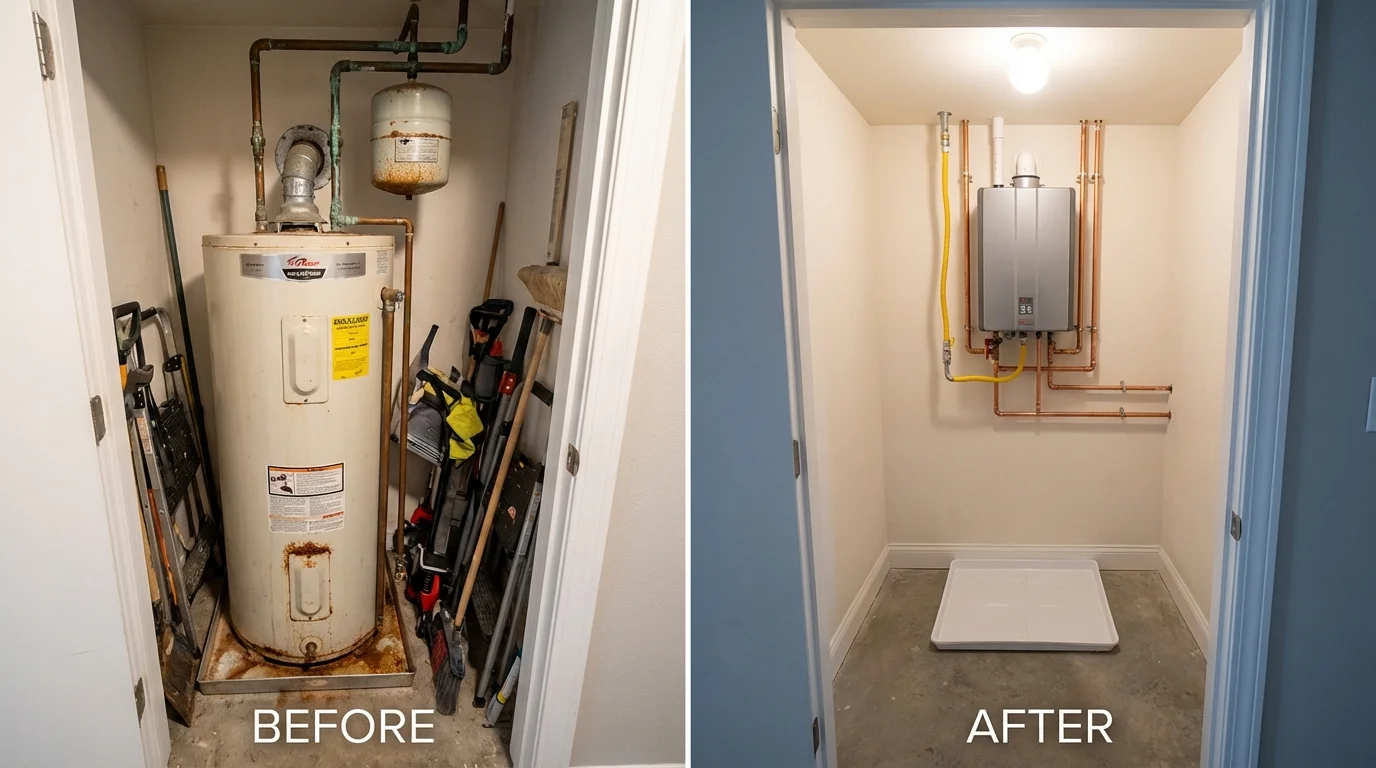 Tank water heater versus wall-mounted tankless unit comparison for Mount Gilead, NC homeowners