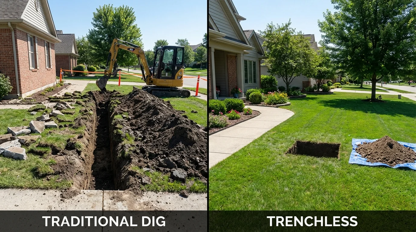 Trenchless sewer repair with minimal yard damage versus traditional excavation in Mount Gilead, NC